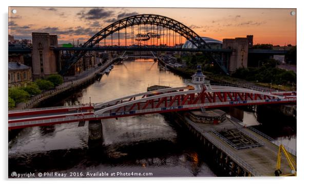 The Tyne bridges at sunrise Acrylic by Phil Reay