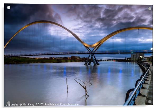 The Infinity Bridge, Teesside.  Acrylic by Phil Reay