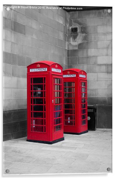  Two Traditional Red Telephone Boxes Acrylic by Stuart Giblin