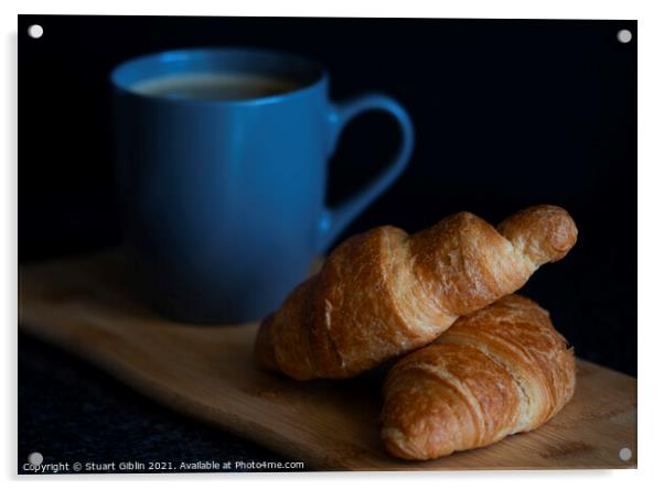 A cup of coffee with croissants for breakfast Acrylic by Stuart Giblin
