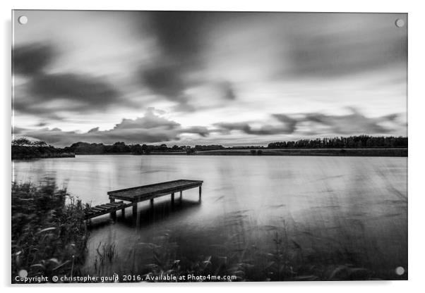 Black and white jetty at lake Acrylic by christopher gould