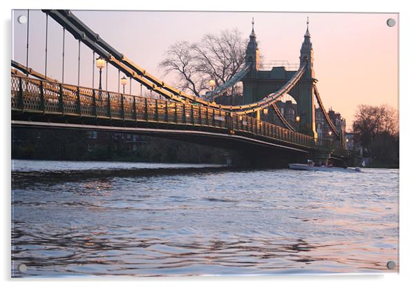 Hammersmith Bridge highest tide of year at sunset Acrylic by Ian Small