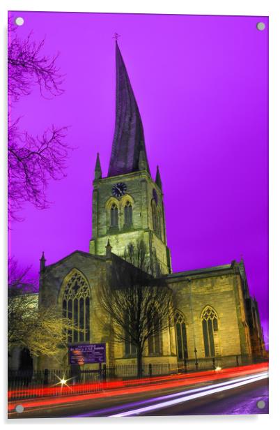 The Crooked Spire And The Passing Light Trails Acrylic by Michael South Photography