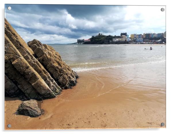 Tenby Beach  Acrylic by Michael South Photography