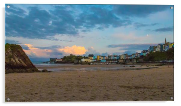 Tenby Harbour At Sunset  Acrylic by Michael South Photography