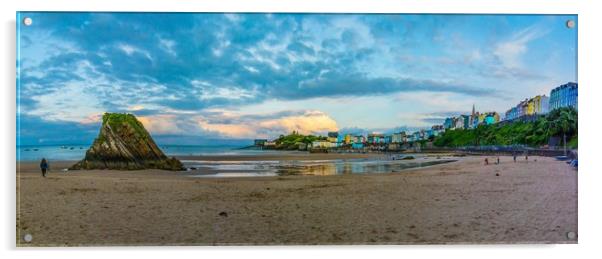 Tenby panoramic sunset  Acrylic by Michael South Photography