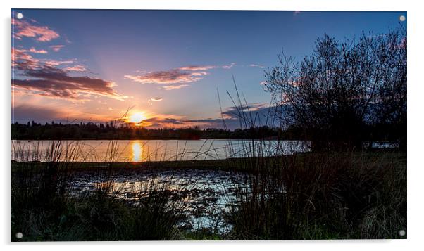  sunset over lake Acrylic by Paul Burrows