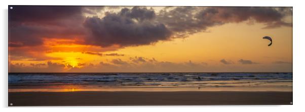 Sunset Kite surfer Acrylic by Gary Schulze