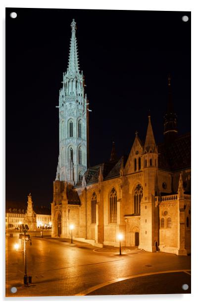 Matthias Church at Night in Budapest Acrylic by Artur Bogacki