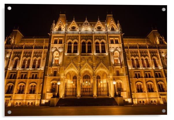 Hungarian Parliament Building at Night in Budapest Acrylic by Artur Bogacki
