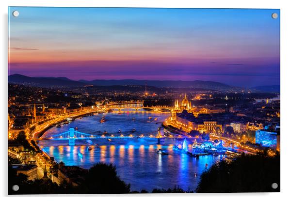 Budapest City At Blue Hour Acrylic by Artur Bogacki