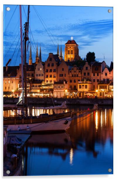 Old Port City of Gdansk at Twilight Evening Acrylic by Artur Bogacki