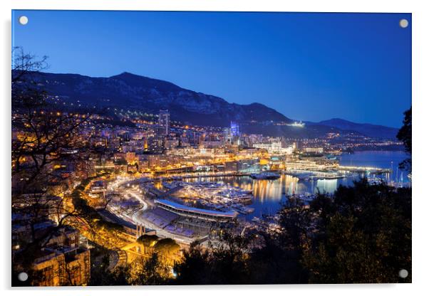 Monaco Principality By Night Acrylic by Artur Bogacki
