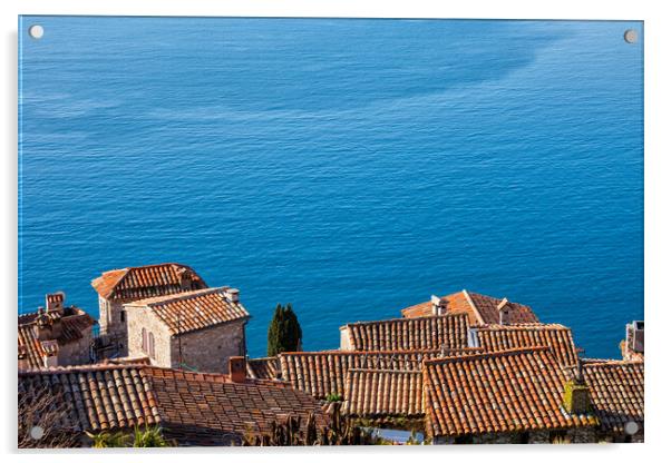 Eze Village Houses And Big Blue Of Mediterranean Sea Acrylic by Artur Bogacki