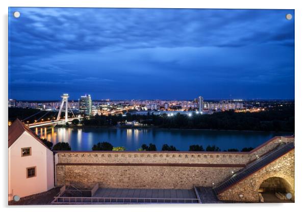 Bratislava City Skyline at Blue Hour Acrylic by Artur Bogacki