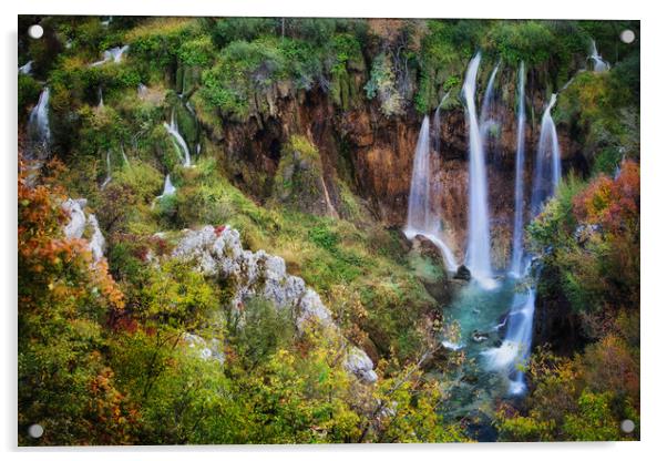 Waterfall in Plitvice Lakes National Park in Croatia Acrylic by Artur Bogacki