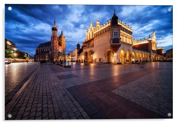 Old Town Main Square in Krakow at Twilight Acrylic by Artur Bogacki