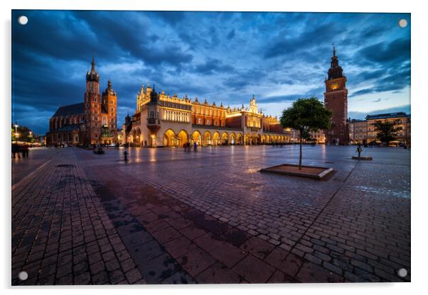 Krakow Old Town Main Square At Dusk Acrylic by Artur Bogacki