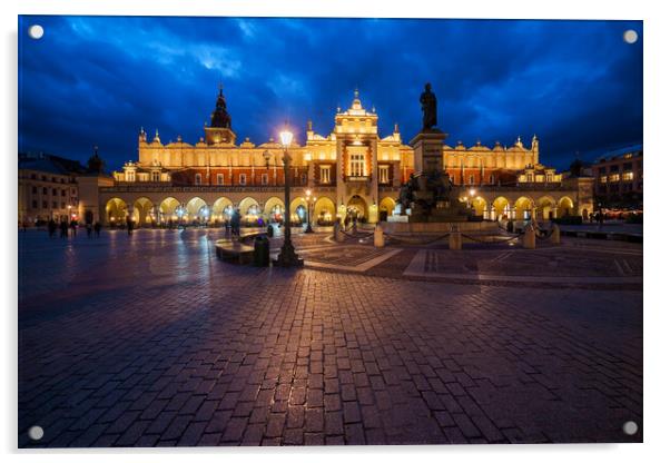 Krakow Main Square At Night In Poland Acrylic by Artur Bogacki