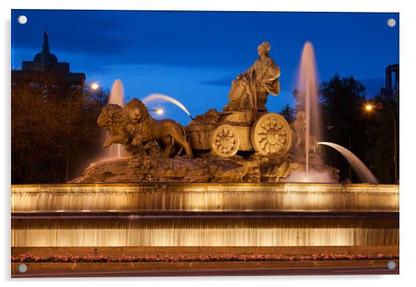 Cibeles Fountain Illuminated at Night in Madrid Acrylic by Artur Bogacki