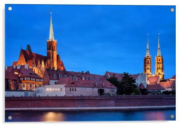 Wroclaw City Skyline At Dusk In Poland Acrylic by Artur Bogacki