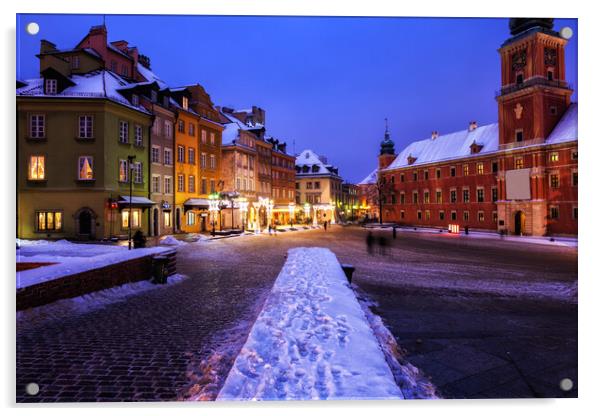 Old Town in City of Warsaw on Winter Night Acrylic by Artur Bogacki