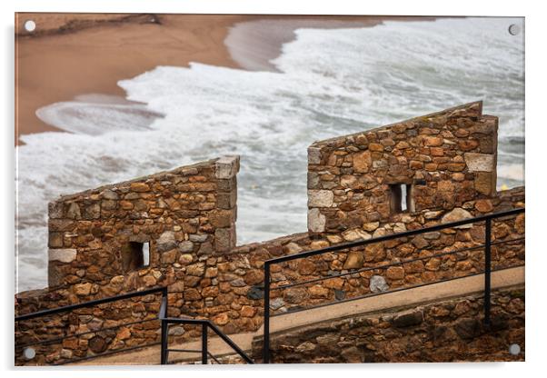 Defensive Stone Wall Battlement By The Sea Acrylic by Artur Bogacki