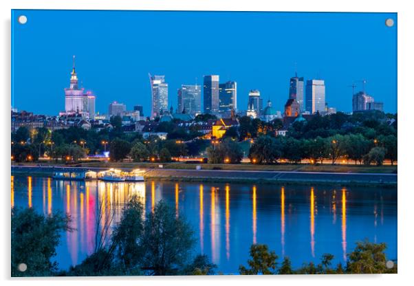 Warsaw Skyline Evening River View In Poland Acrylic by Artur Bogacki