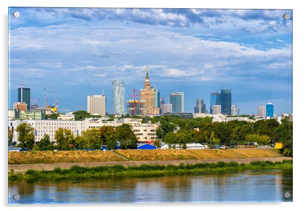 Warsaw City Skyline River View In Poland Acrylic by Artur Bogacki