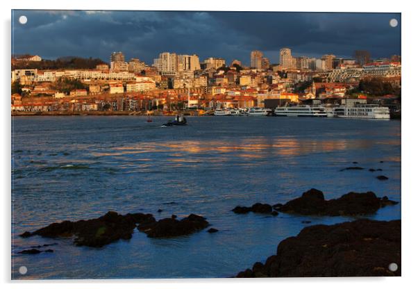 Douro River and Vila Nova de Gaia Skyline At Sunset Acrylic by Artur Bogacki