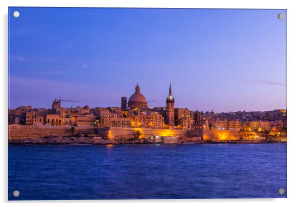 Valletta City At Twilight In Malta Acrylic by Artur Bogacki