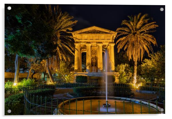 Lower Barrakka Gardens At Night In Valletta Acrylic by Artur Bogacki