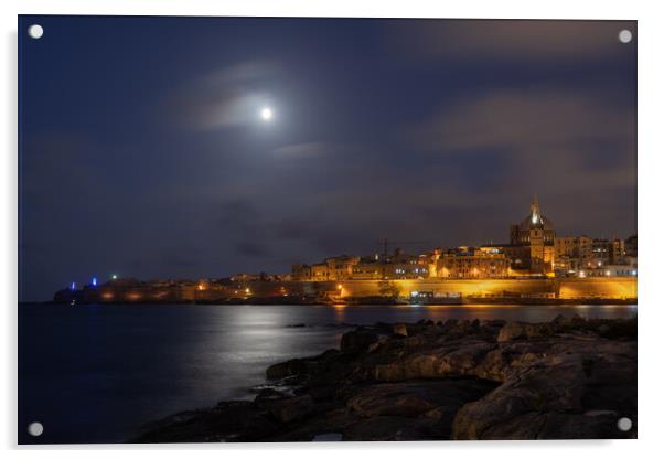 Valletta Skyline From Manoel Island At Night Acrylic by Artur Bogacki