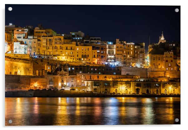 Valletta City By Night In Malta Acrylic by Artur Bogacki