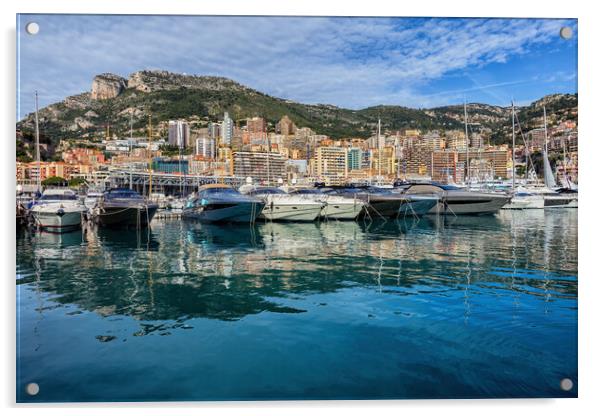 Monaco Principality Yacht Harbour And City Skyline Acrylic by Artur Bogacki