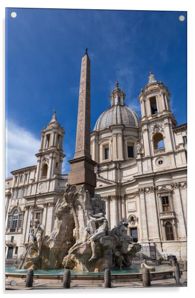 Fiumi Fountain and Sant Agnese in Agone in Rome Acrylic by Artur Bogacki