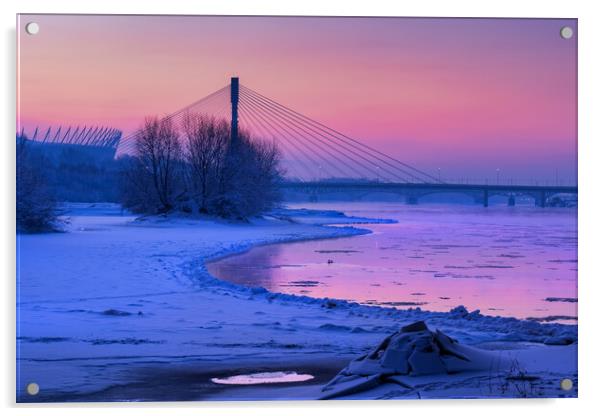 Vistula River In Warsaw At Winter Dawn Acrylic by Artur Bogacki