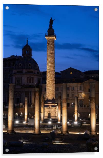 Trajan Column In Rome By Night Acrylic by Artur Bogacki