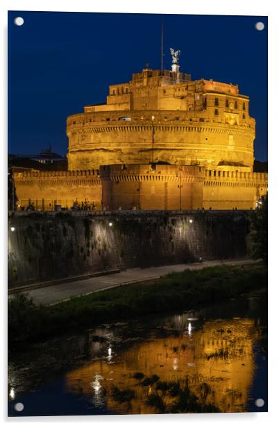 Castle of the Holy Angel In Rome by Night Acrylic by Artur Bogacki