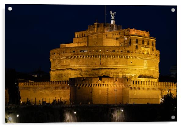 Castle of the Holy Angel In Rome by Night Acrylic by Artur Bogacki