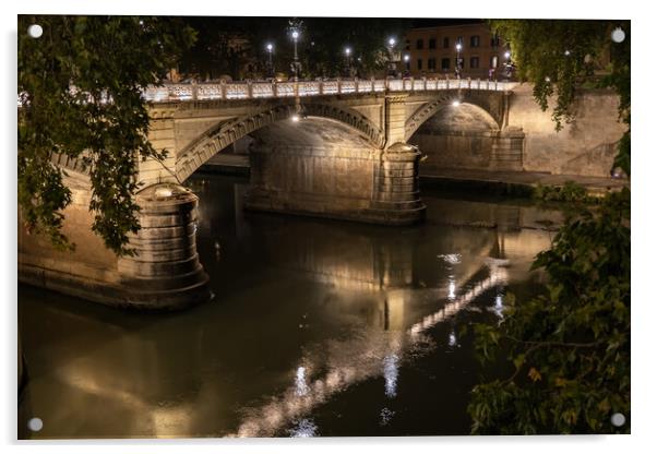 Ponte Giuseppe Mazzini At Night In Rome Acrylic by Artur Bogacki