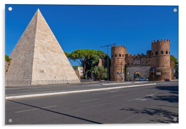 Pyramid of Cestius and San Paolo Gate in Rome Acrylic by Artur Bogacki