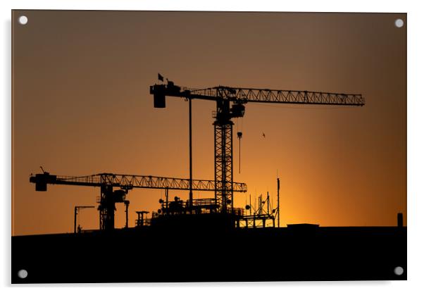 Cranes Silhouette Against Sunset Sky Acrylic by Artur Bogacki