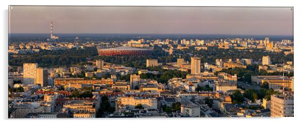 Warsaw City Panorama At Sunset In Poland Acrylic by Artur Bogacki