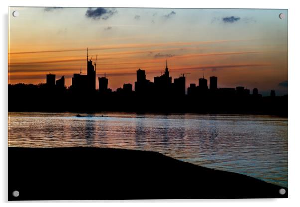 City Of Warsaw Twilight Silhouette Acrylic by Artur Bogacki