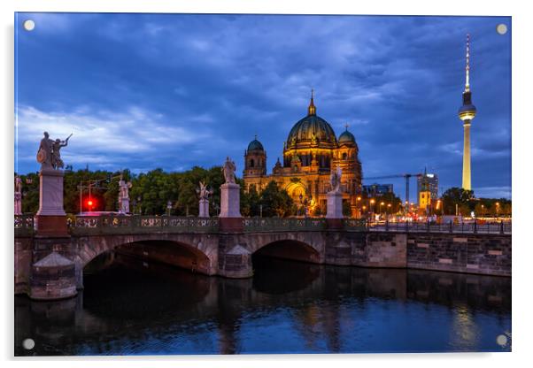 Evening Skyline Of Berlin With Cathedral Acrylic by Artur Bogacki