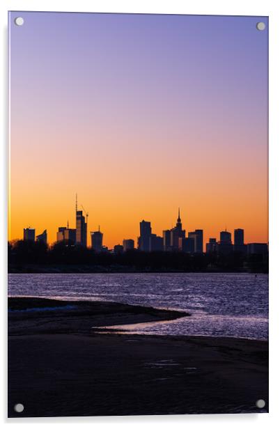 Warsaw City Twilight River View In Poland Acrylic by Artur Bogacki