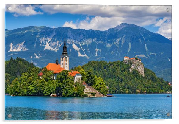 Lake Bled Landscape With Island And Castle Acrylic by Artur Bogacki
