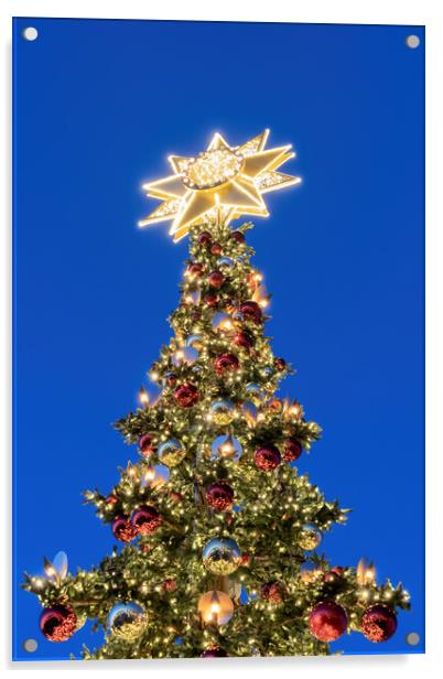 Christmas Tree With Bethlehem Star At Night Acrylic by Artur Bogacki