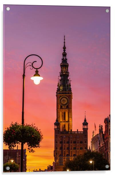 Main Town Hall In Gdansk At Twilight Acrylic by Artur Bogacki